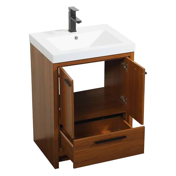 Ember Teak 24" Single Vanity with White Solid Surface Top