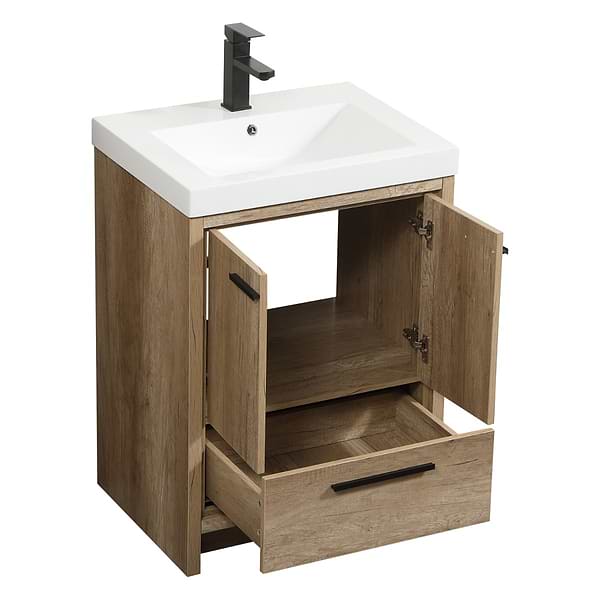 Ember Natural Oak 24" Single Vanity with White Solid Surface Top