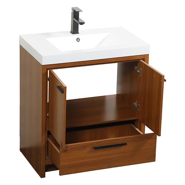 Ember Teak 30" Single Vanity with White Solid Surface Top