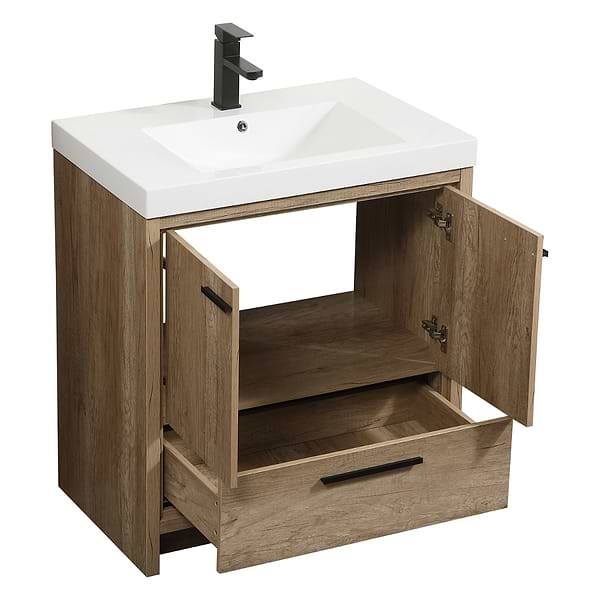 Ember Natural Oak 30" Single Vanity with White Solid Surface Top