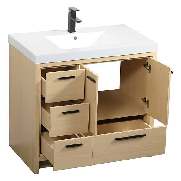 Ember Maple 36" Single Vanity with White Solid Surface Top