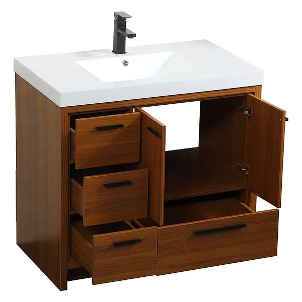 Ember Teak 36" Single Vanity with White Solid Surface Top