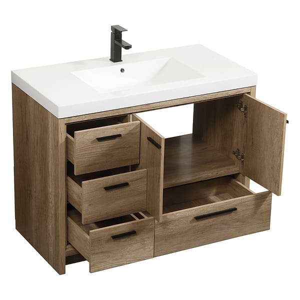 Ember Natural Oak 42" Single Vanity with White Solid Surface Top