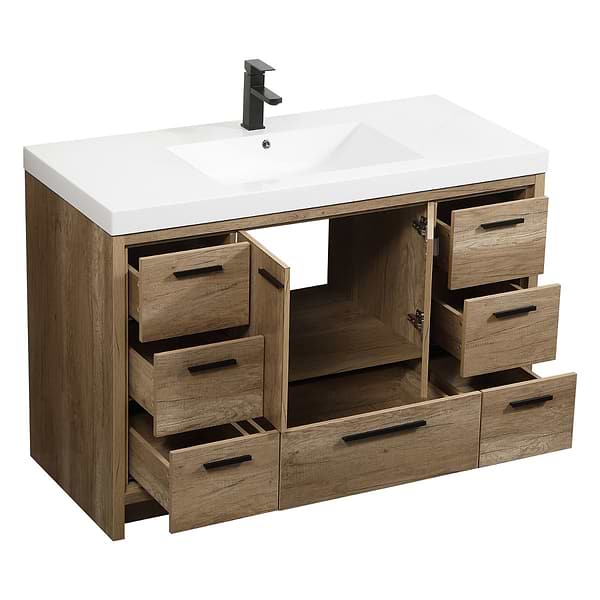 Ember Natural Oak 48" Single Vanity with White Solid Surface Top