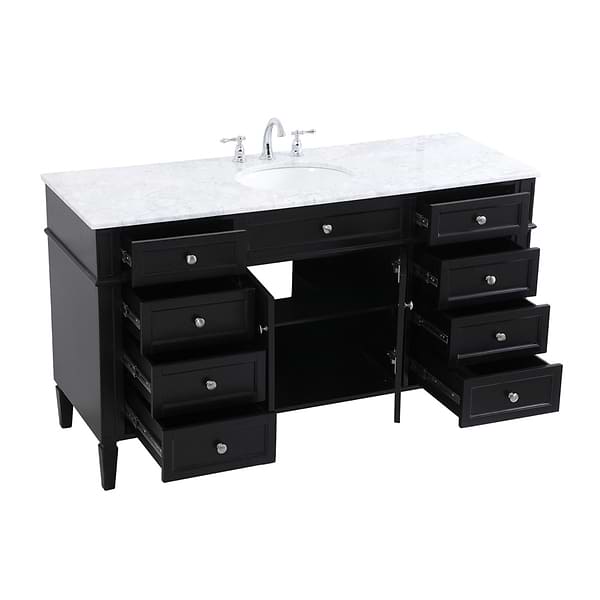 Montair Black 60" Single Vanity With Carrara White Marble Top