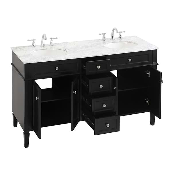 Montair Black 60" Double Vanity With Carrara White Marble Top