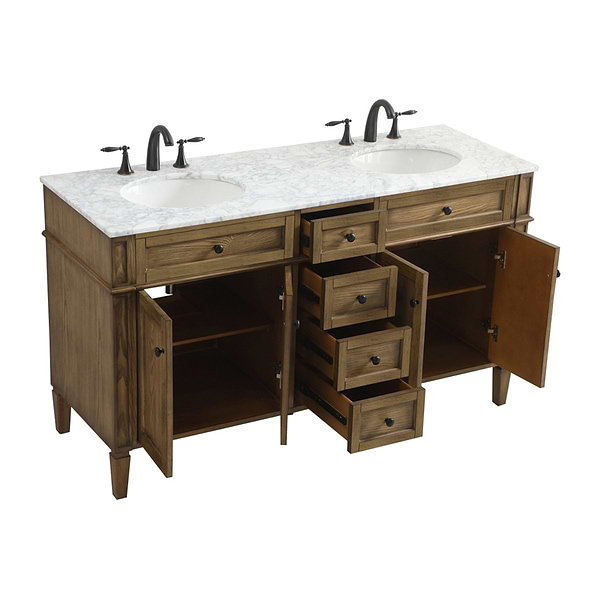 Montair Dark Brown 60" Double Vanity With Carrara White Marble Top