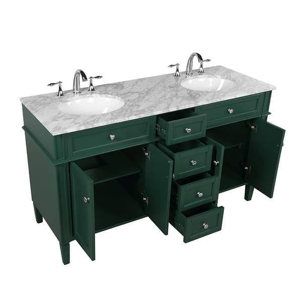 Montair Green 60" Double Vanity With Carrara White Marble Top