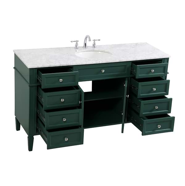 Montair Green 60" Single Vanity With Carrara White Marble Top