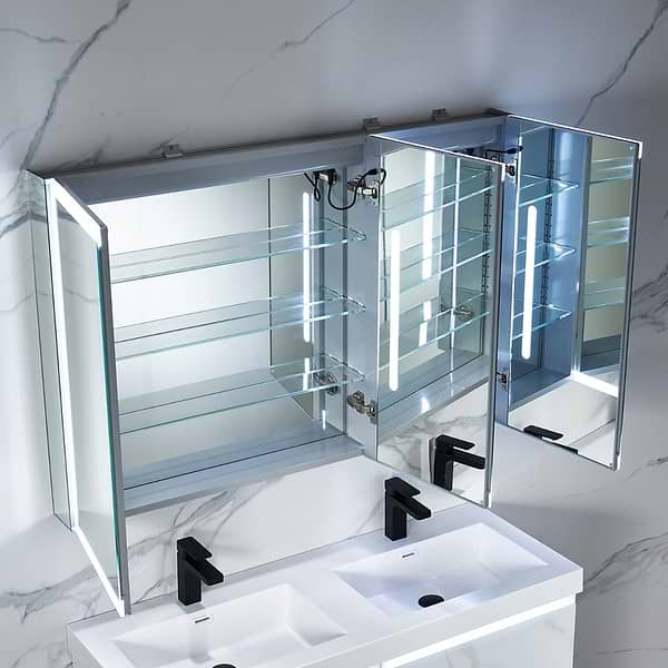 Mirava 48x32"  Rectangle Recessed or Wall Mounted Side by Side LED Medicine Cabinet with Mirror in Silver, View 5, open zoomed image