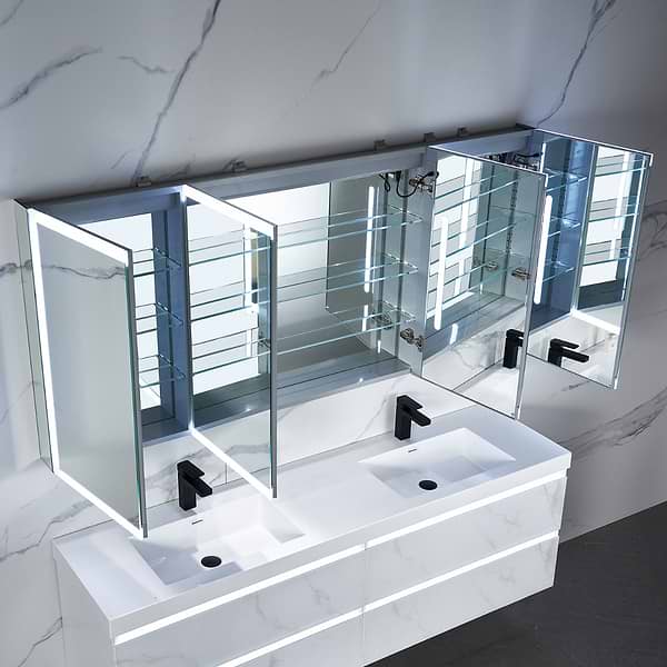 Mirava 72x32"  Rectangle Recessed or Wall Mounted Side by Side LED Medicine Cabinet with Mirror in Silver, View 5, open zoomed image