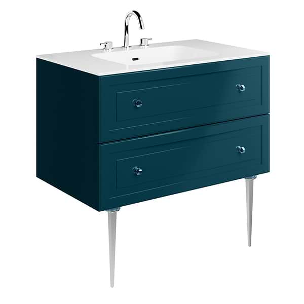 Alma Turquoise 36" Vanity with Chrome Legs & Knobs with Integrated White Solid Surface Top