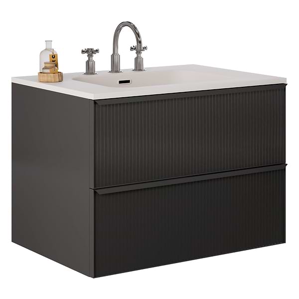 Astor Black 30" Single Vanity with Integrated White Solid SurfaceTop