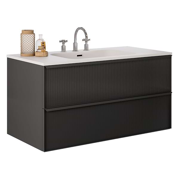 Astor Black 42" Single Vanity with Integrated White Solid SurfaceTop
