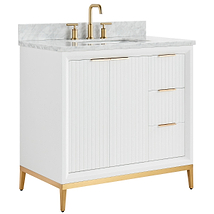 Bungalow White and Gold 36" Single Vanity with Carrara Marble Top