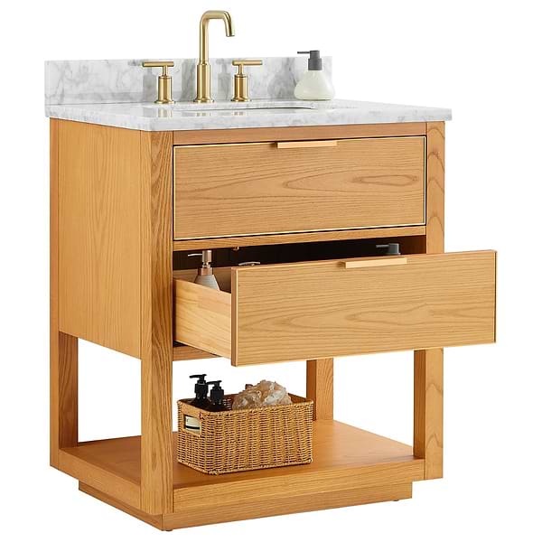 Dayton Woodgrain 30" Single Vanity with Carrara Marble Top