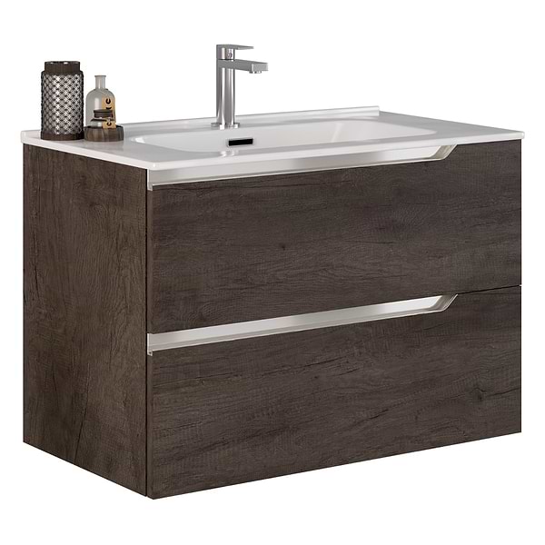 Duo Weathered Oak 32" Single Vanity with Integrated White Ceramic Top