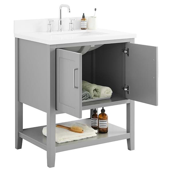 Sheraton 30" Gray Vanity with Pure White Quartz Top and Ceramic Basin