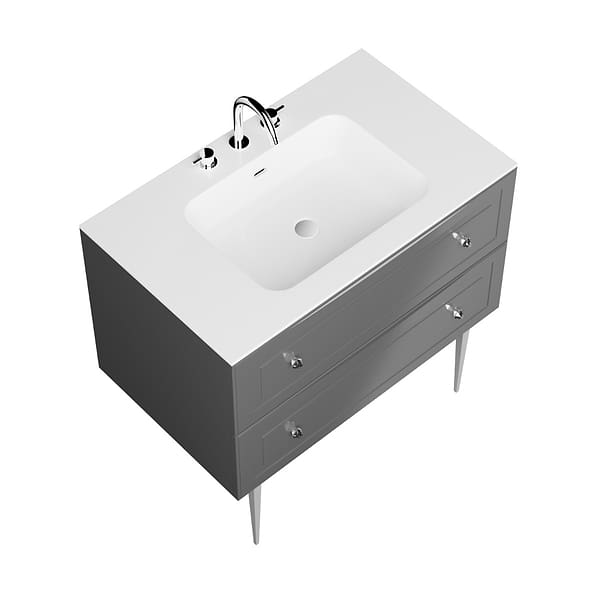 Alma Gray 36" Vanity with Chrome Legs & Knobs with Integrated White Solid Surface Top