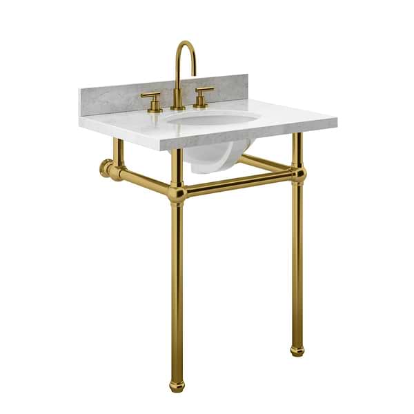 Pierce Brushed Brass 30" Single Console with Oval Sink and Carrara Marble Top