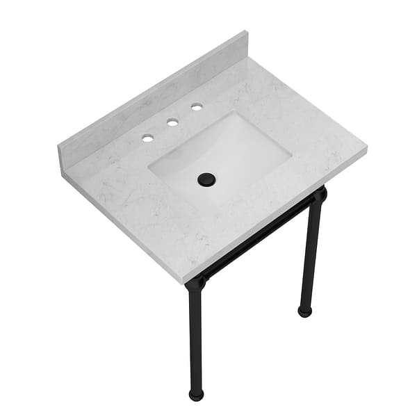 Pierce Matte Black 30" Single Console with Rectangle Sink and Carrara Marble Top