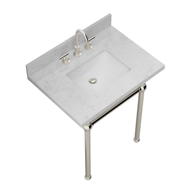 Pierce Polished Nickel  30" Single Console with Rectangle Sink and Carrara Marble Top