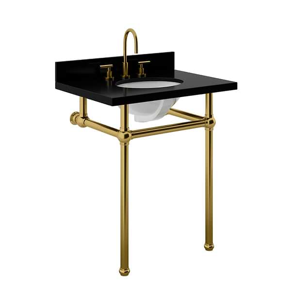 Pierce Brushed Brass 30" Single Console with Oval Sink and Black Granite Top