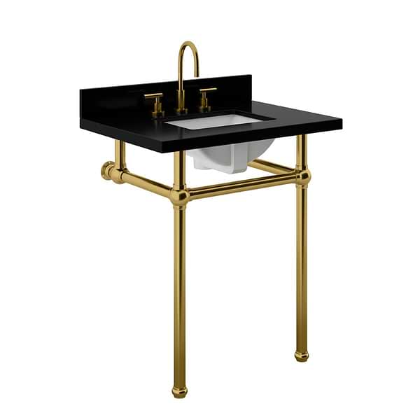 Pierce Brushed Brass 30" Single Console with Rectangle Sink and Black Granite Top