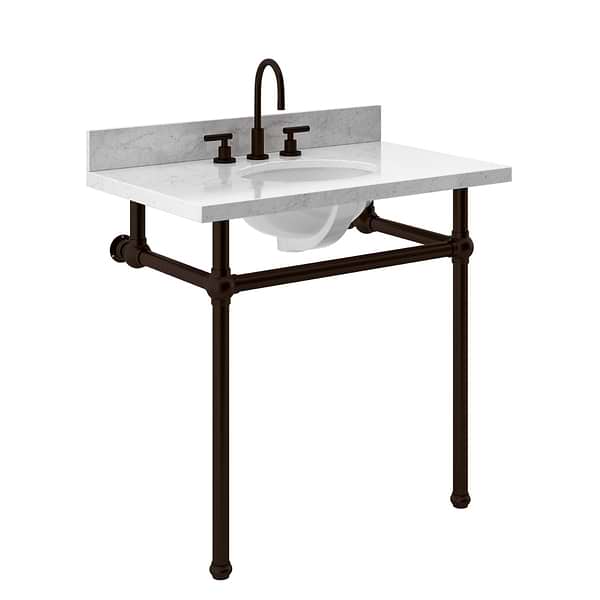 Pierce Oil Rubbed Bronze 36" Single Console with Oval Sink and Carrara Marble Top