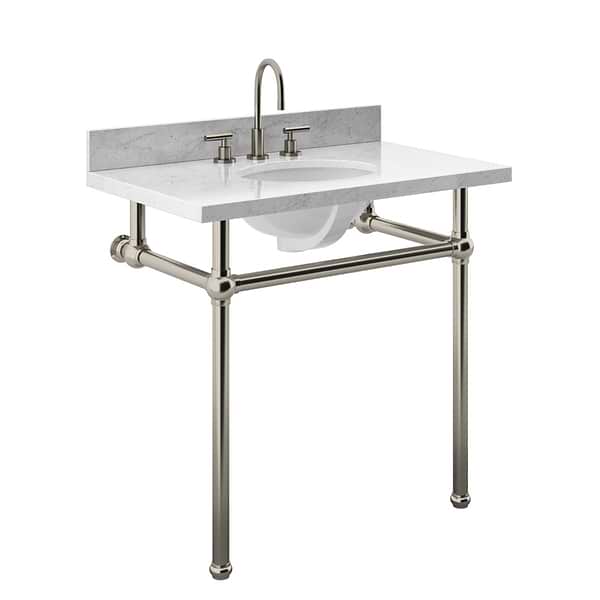 Pierce Brushed Nickel 36" Single Console with Oval Sink and Carrara Marble Top