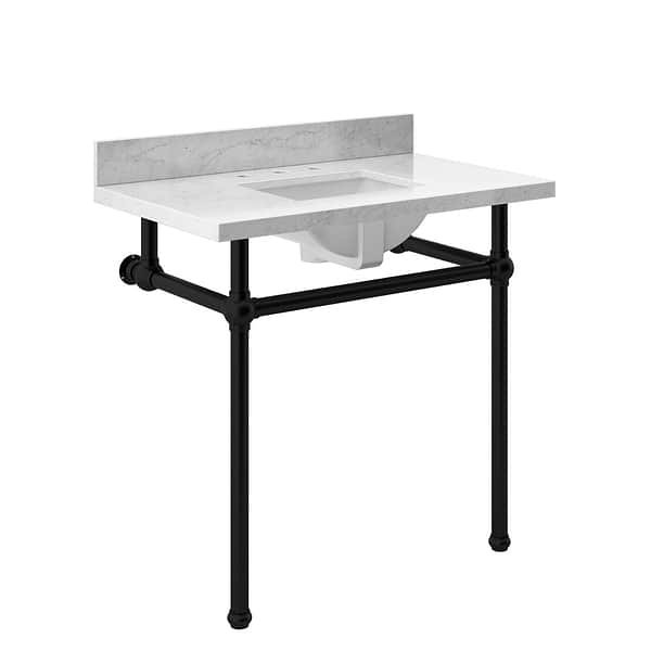 Pierce Matte Black 36" Single Console with Rectangle Sink and Carrara Marble Top