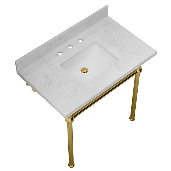 Pierce Brushed Brass 36" Single Console with Rectangle Sink and Carrara Marble Top