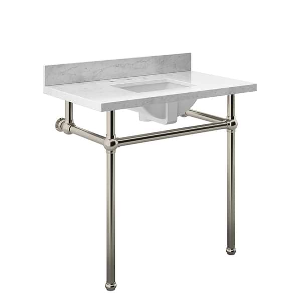 Pierce Brushed Nickel 36" Single Console with Rectangle Sink and Carrara Marble Top