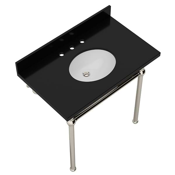 Pierce Polished Nickel 36" Single Console with Oval Sink and Black Granite Top