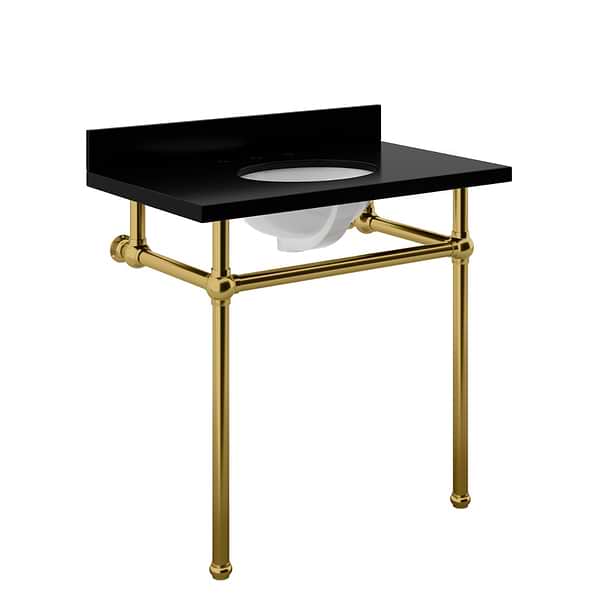 Pierce Brushed Brass 36" Single Console with Oval Sink and Black Granite Top