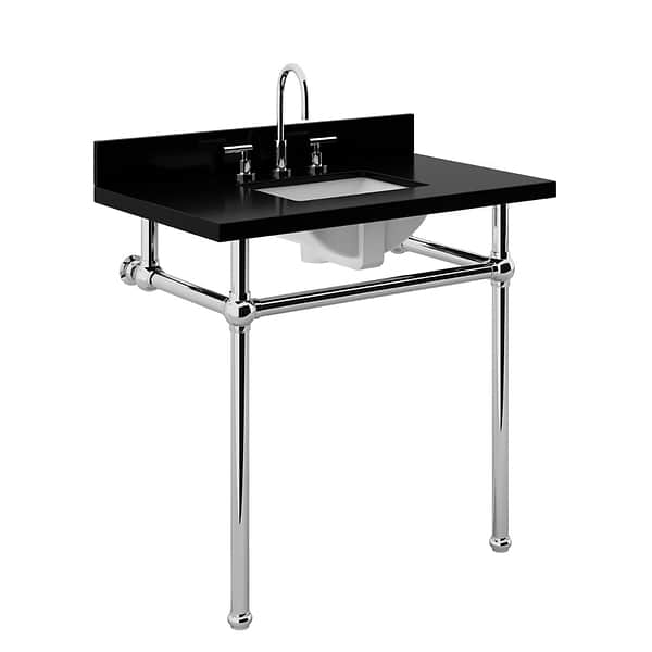 Pierce Polished Chrome 36" Single Console with Rectangle Sink and Black Granite Top