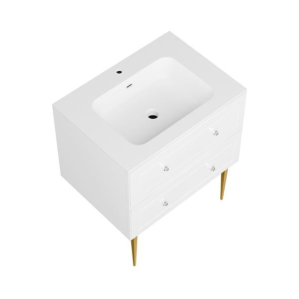 Alma White 30" Vanity with Gold Legs & Knobs with Integrated White Solid Surface Top