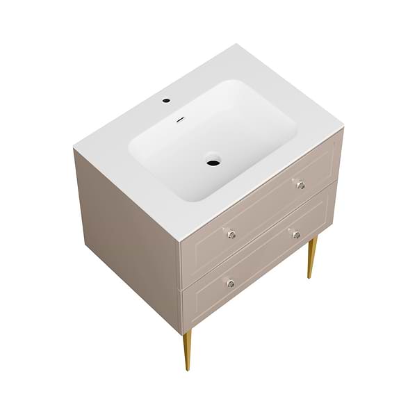 Alma Taupe 30" Vanity with Gold Legs & Knobs with Integrated White Solid Surface Top