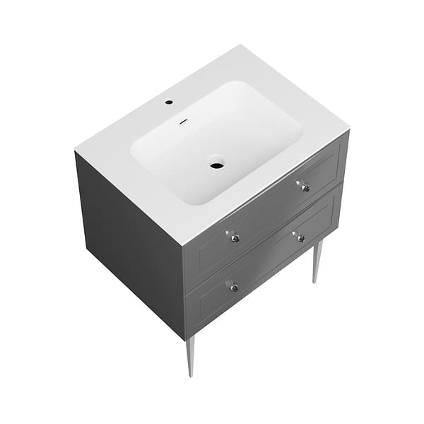 Alma Gray 30" Vanity with Chrome Legs & Knobs with Integrated White Solid Surface Top