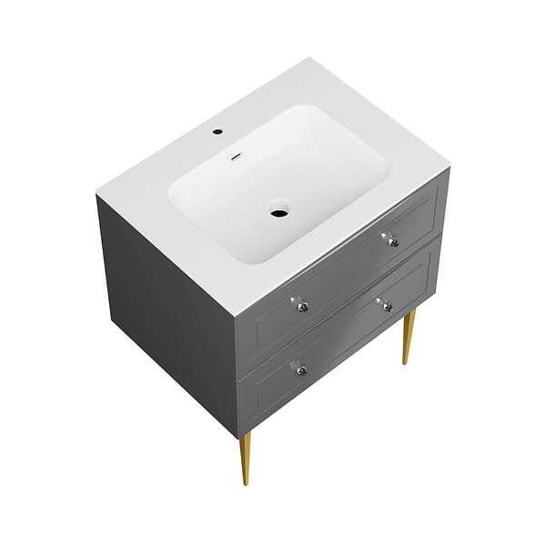 Alma Gray 30" Vanity with Gold Legs & Knobs with Integrated White Solid Surface Top