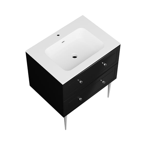 Alma Black 30" Vanity with Chrome Legs & Knobs with Integrated White Solid Surface Top