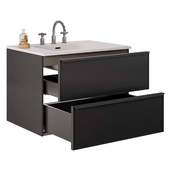 Astor Black 30" Single Vanity with Integrated White Solid SurfaceTop