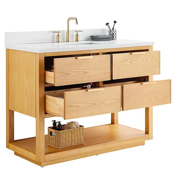 Dayton Woodgrain 48" Single Vanity with Pure White Quartz Top