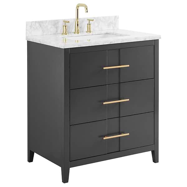 Iconic Charcoal and Gold 30" Single Vanity with Carrara Marble Top