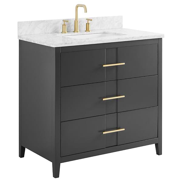 Iconic Charcoal and Gold 36" Single Vanity with Carrara Marble Top