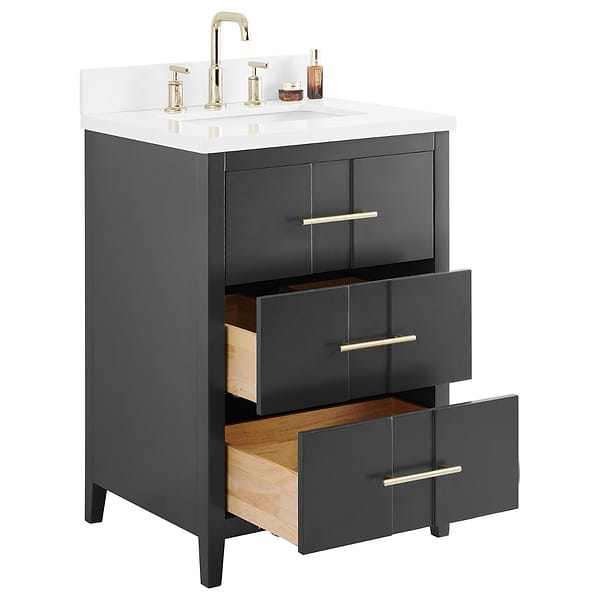 Iconic Charcoal and Gold 24" Single Vanity with Pure White Quartz Top