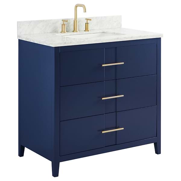 Iconic Navy and Gold 36" Single Vanity with Carrara Marble Top