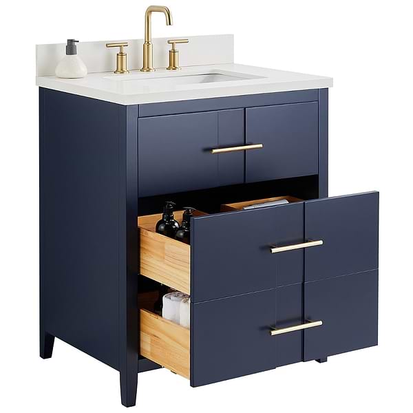 Iconic Navy and Gold 30" Single Vanity with Pure White Quartz Top