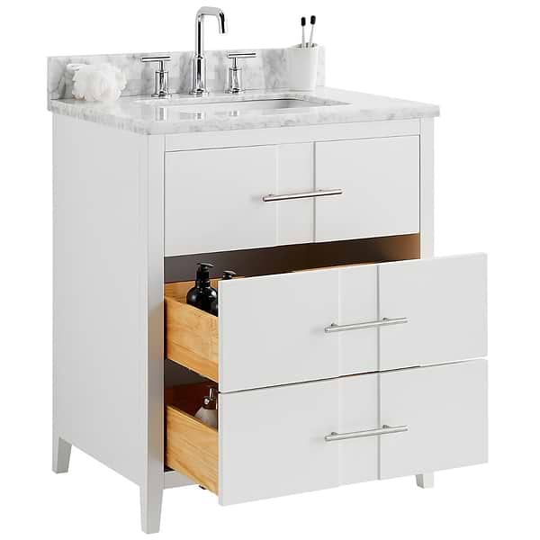 Iconic White and Silver 30" Single Vanity with Carrara Marble Top