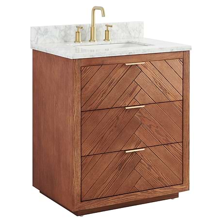 Marilyn Woodgrain 30" Single Vanity with Carrara Marble Top